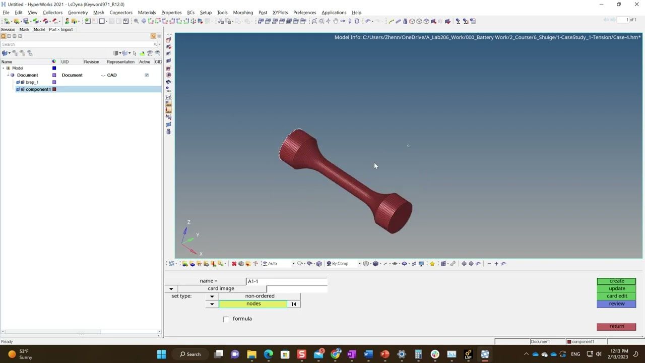 Case-1 Tension Step 2 Hypermesh2021 from solid to mesh sets I Feb 13, 2023