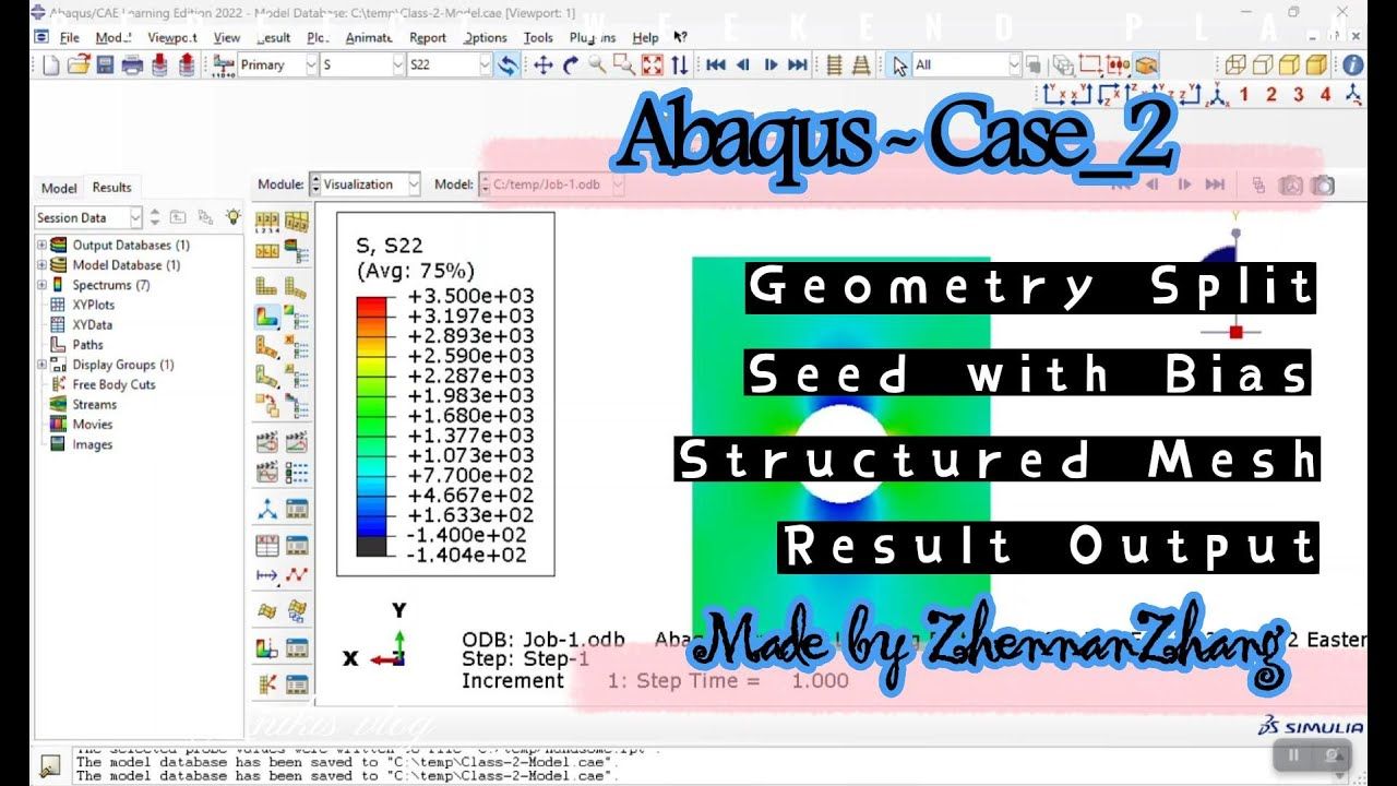 Abaqus Simulation of Structured Meshing on a 2D Plate with a Hole: Case 2