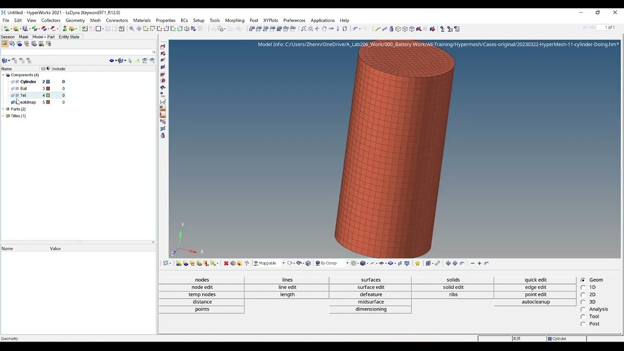 5-HyperMesh -- 3D Meshing -- "Cylinder" -- I March 24, 2023