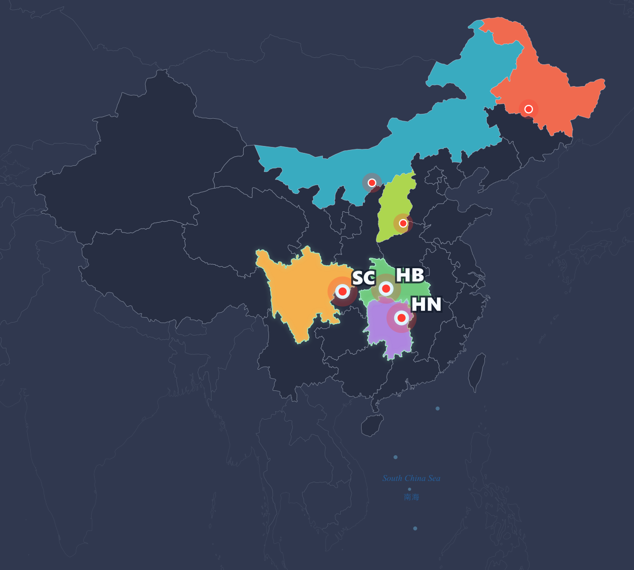 RunCN Map - Hubei / Sichuan / Hunan · Dark @Arsenan