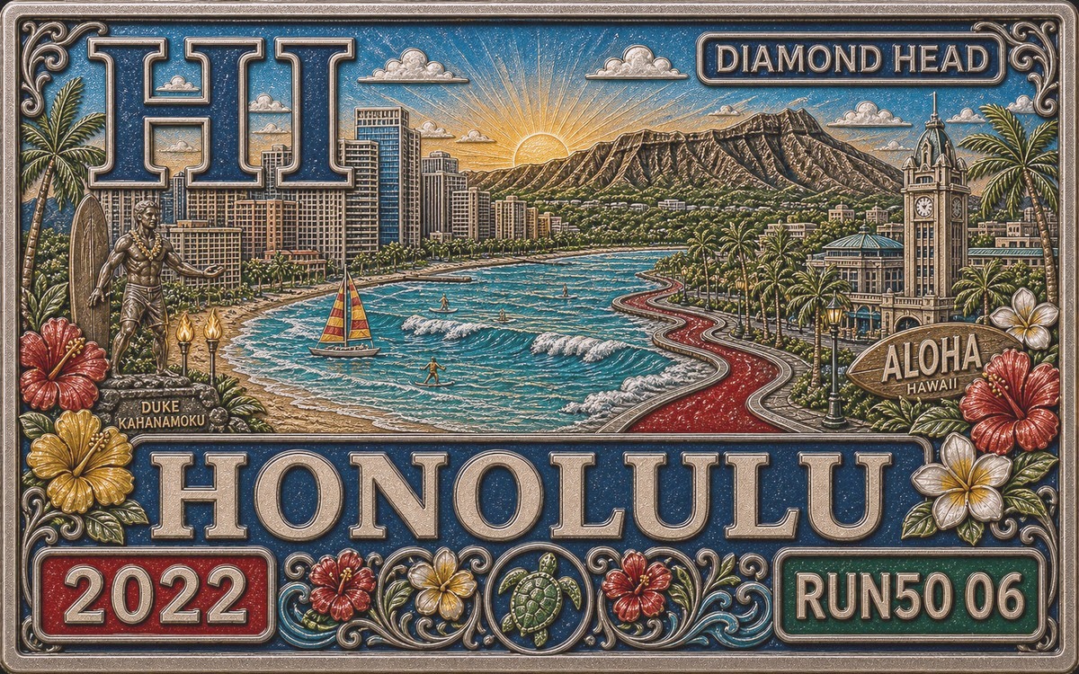 Medal-style Honolulu Marathon cover
