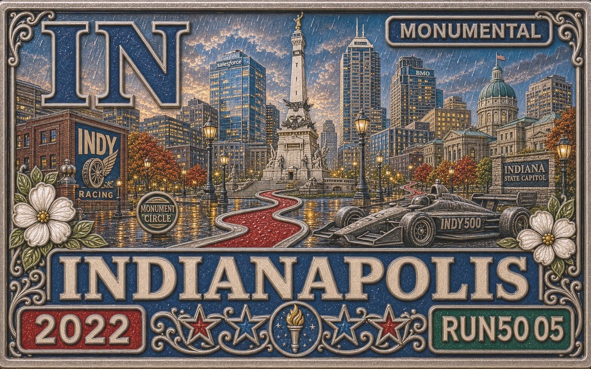 Medal-style Indianapolis Monumental Marathon cover