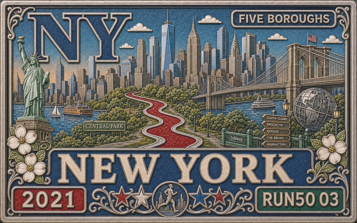 Medal-style New York City Marathon cover