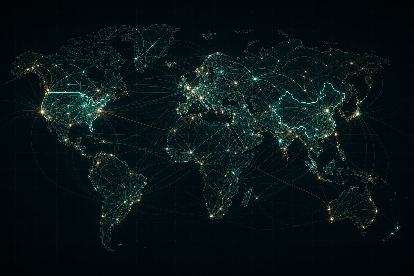 Abstract world map showing anonymous visitor activity routes