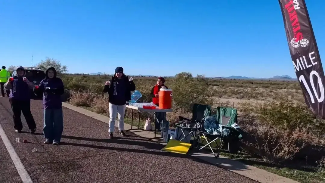Aid station in the desert landscape