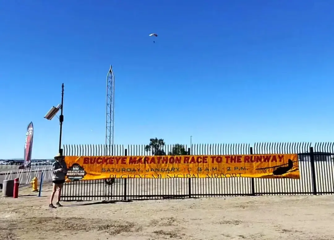 Across the finish line by the runway