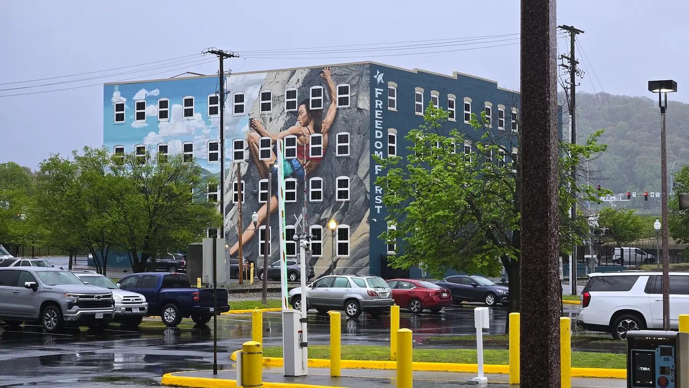 Art-covered building near downtown Roanoke