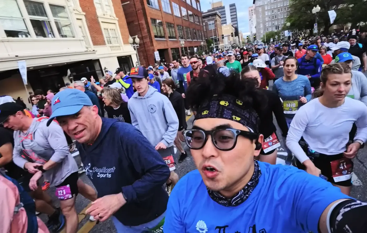 Start-line selfie in the packed corral
