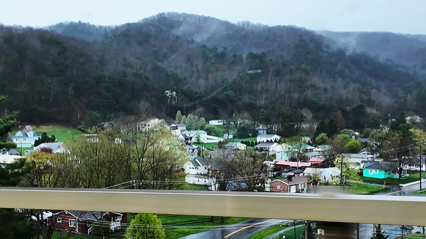 Roanoke valley tucked below the hills
