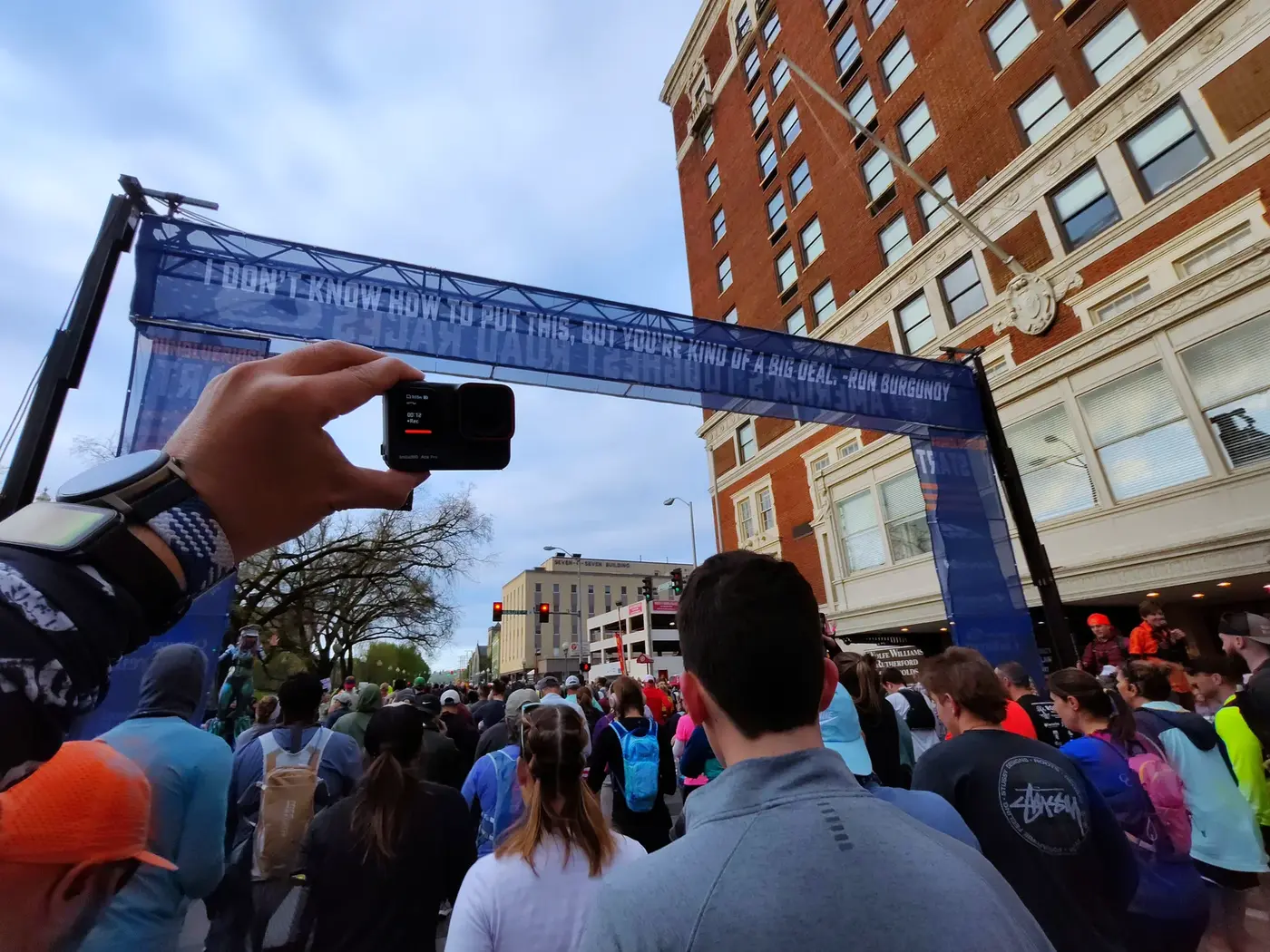 Start arch lifting above the crowd