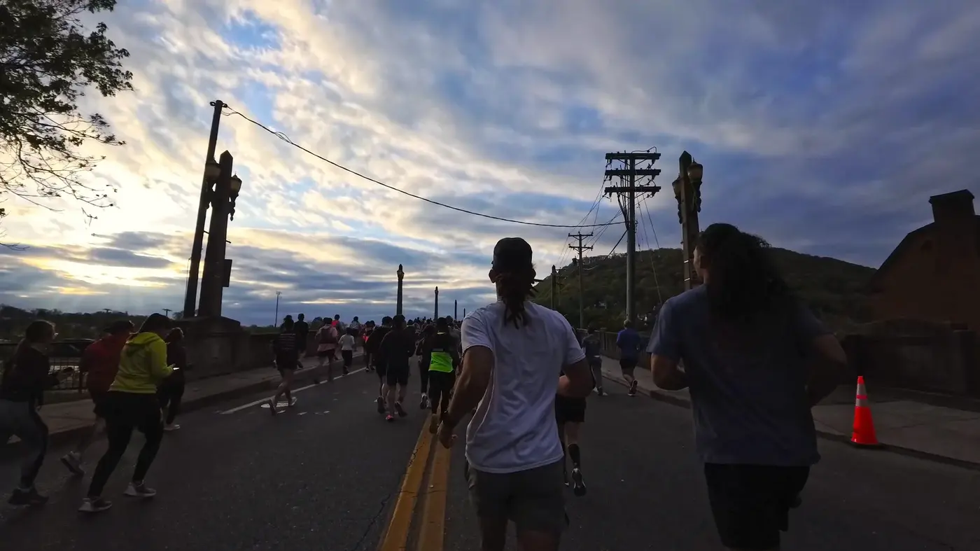 Morning light behind the runners