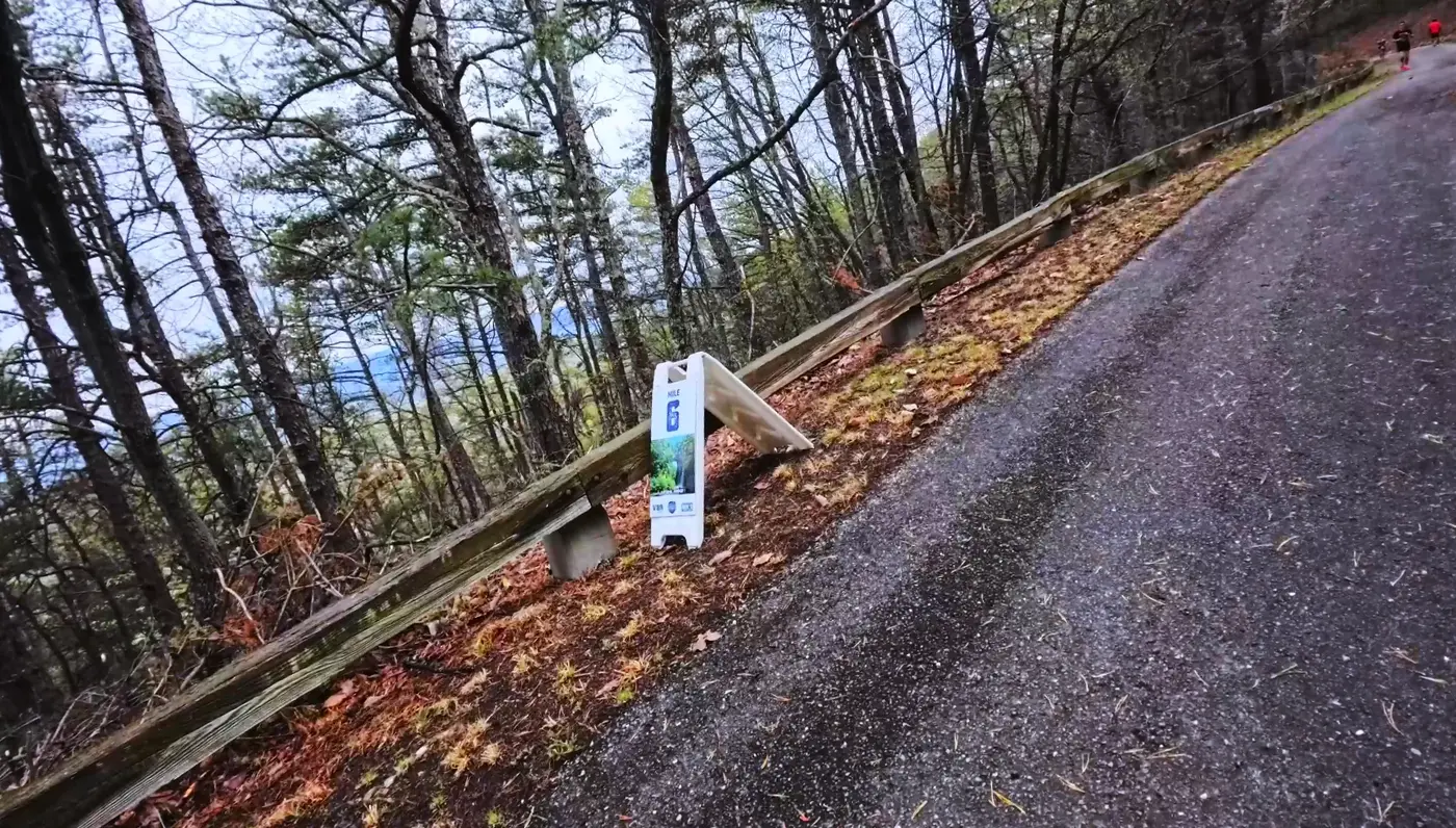 Slanted mountain road and guardrail