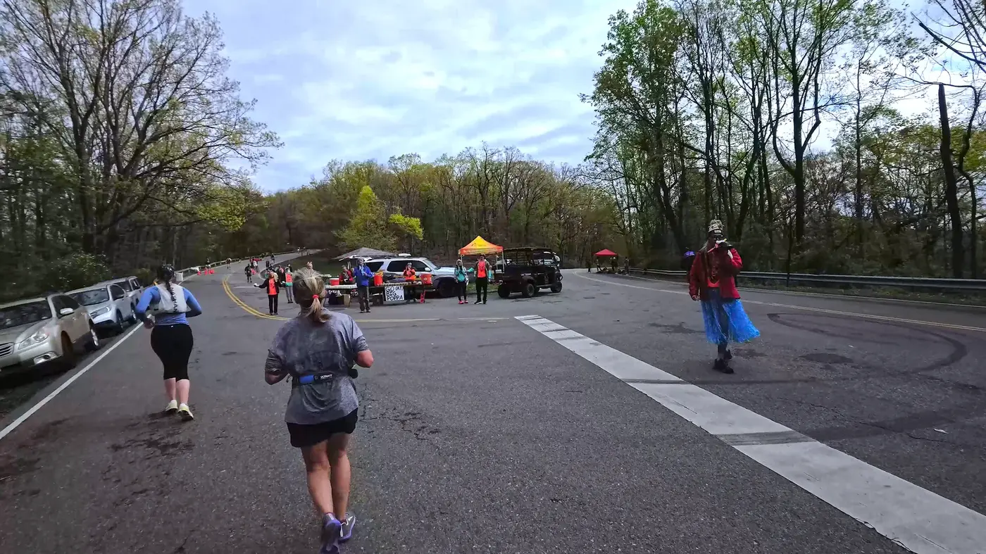 Aid station at the mountain parking lot