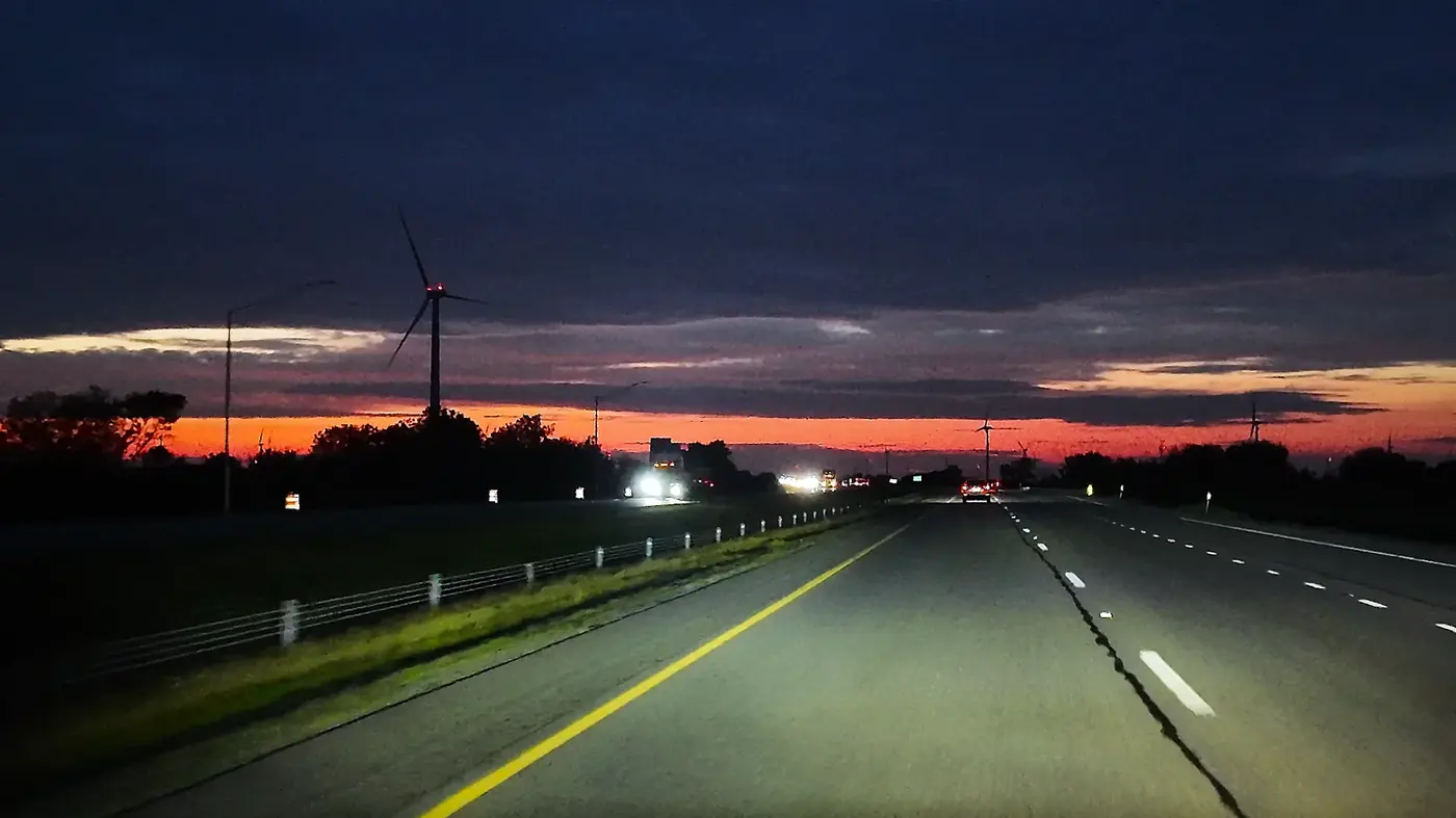 Dark highway after the long drive