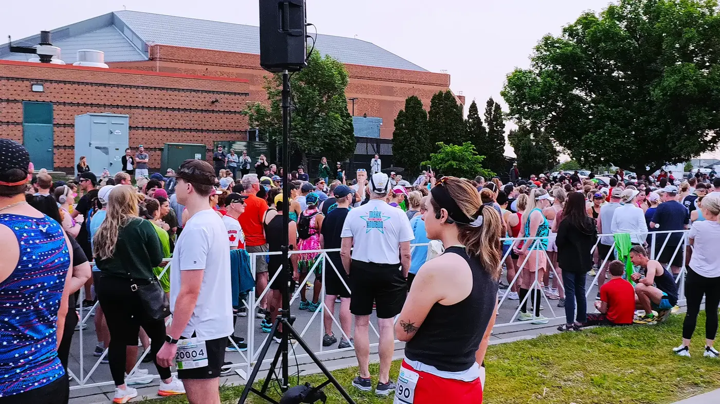 Crowd gathering outside the FargoDome