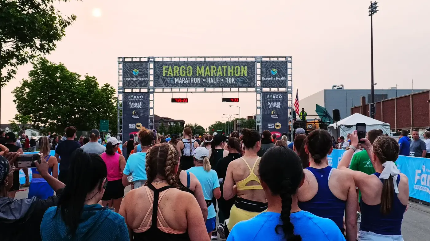 Fargo Marathon start sign in the morning