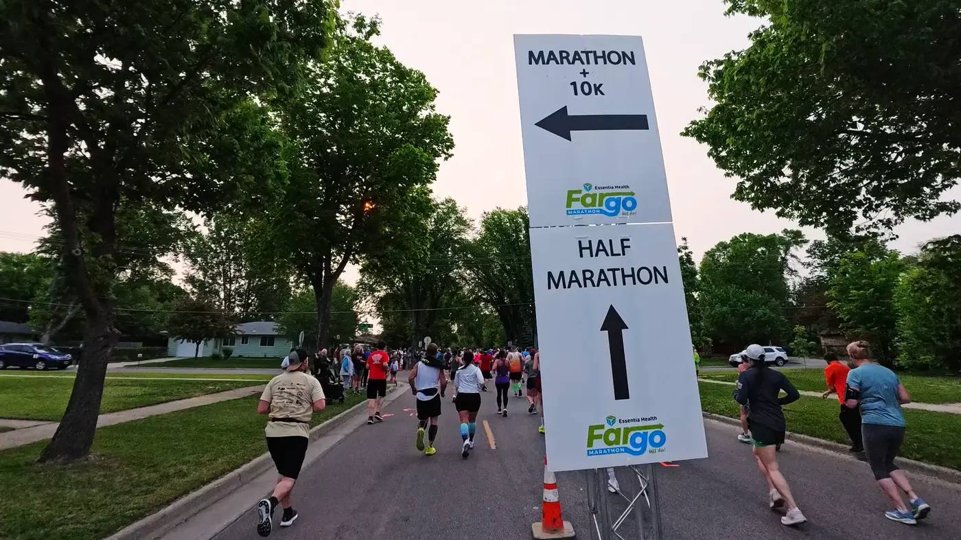 Half and marathon split sign at mile one