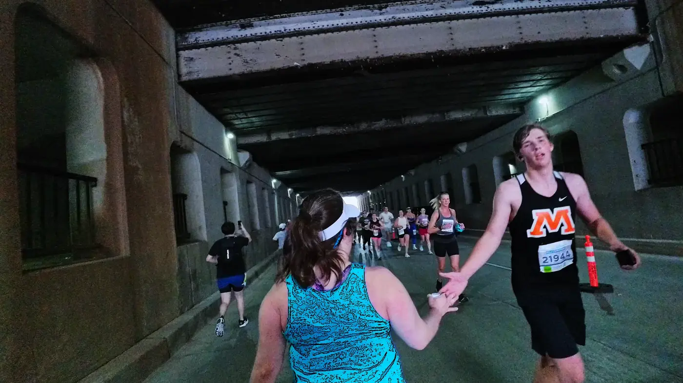 High five near the underpass