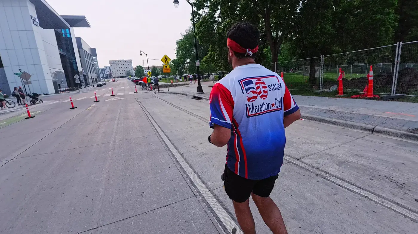 Running past downtown concrete