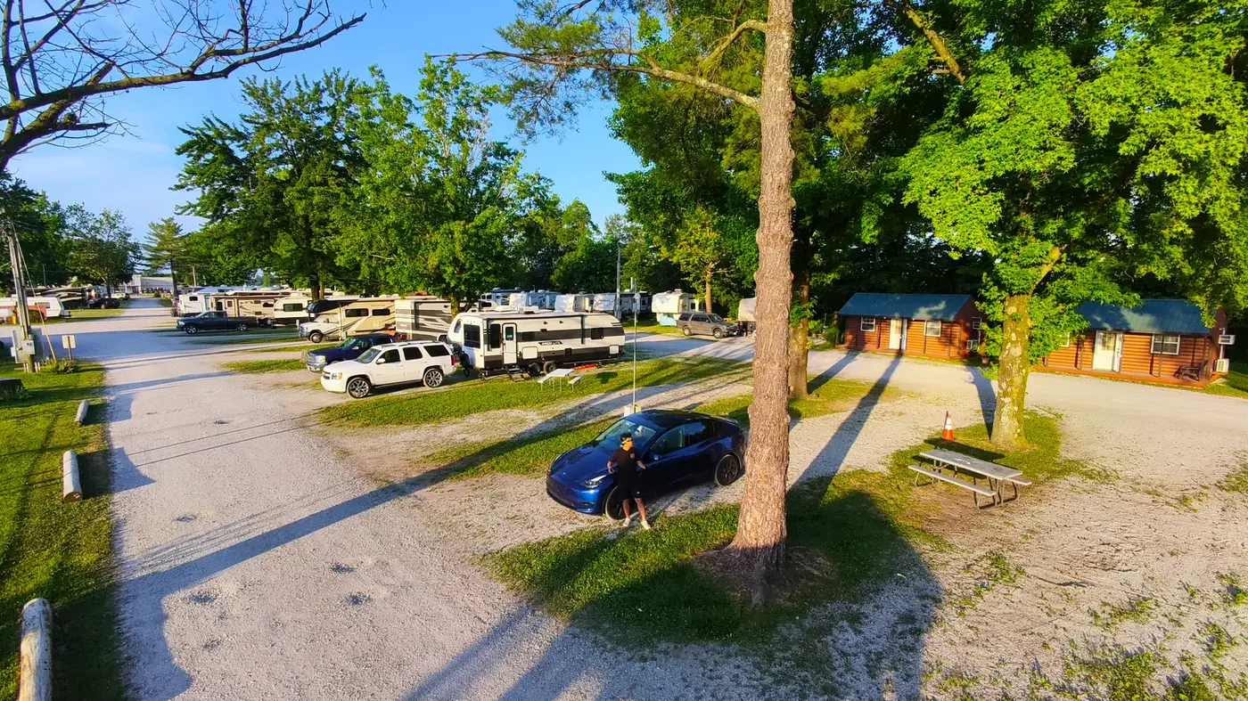 Campground road and parked RVs