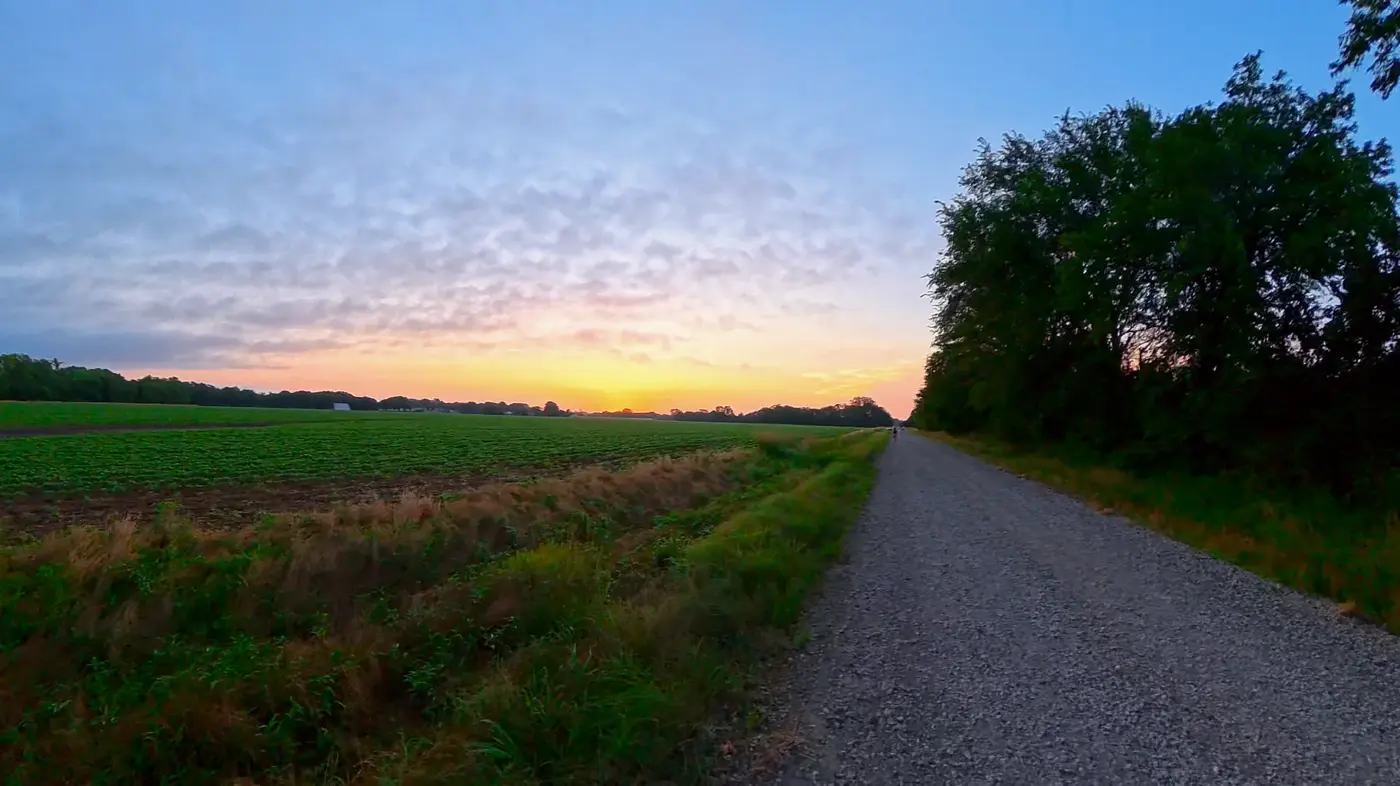 Sunrise over the first gravel miles