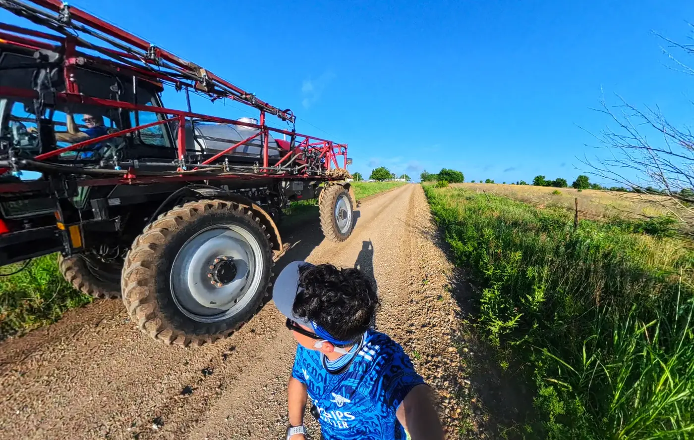 Farm machine passing on the road