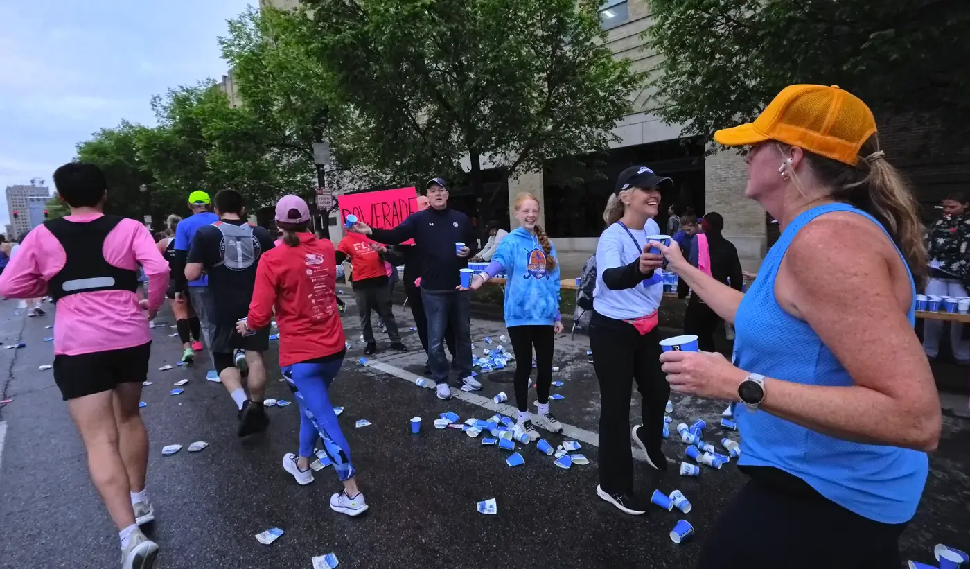 Water cups scattered after the aid station