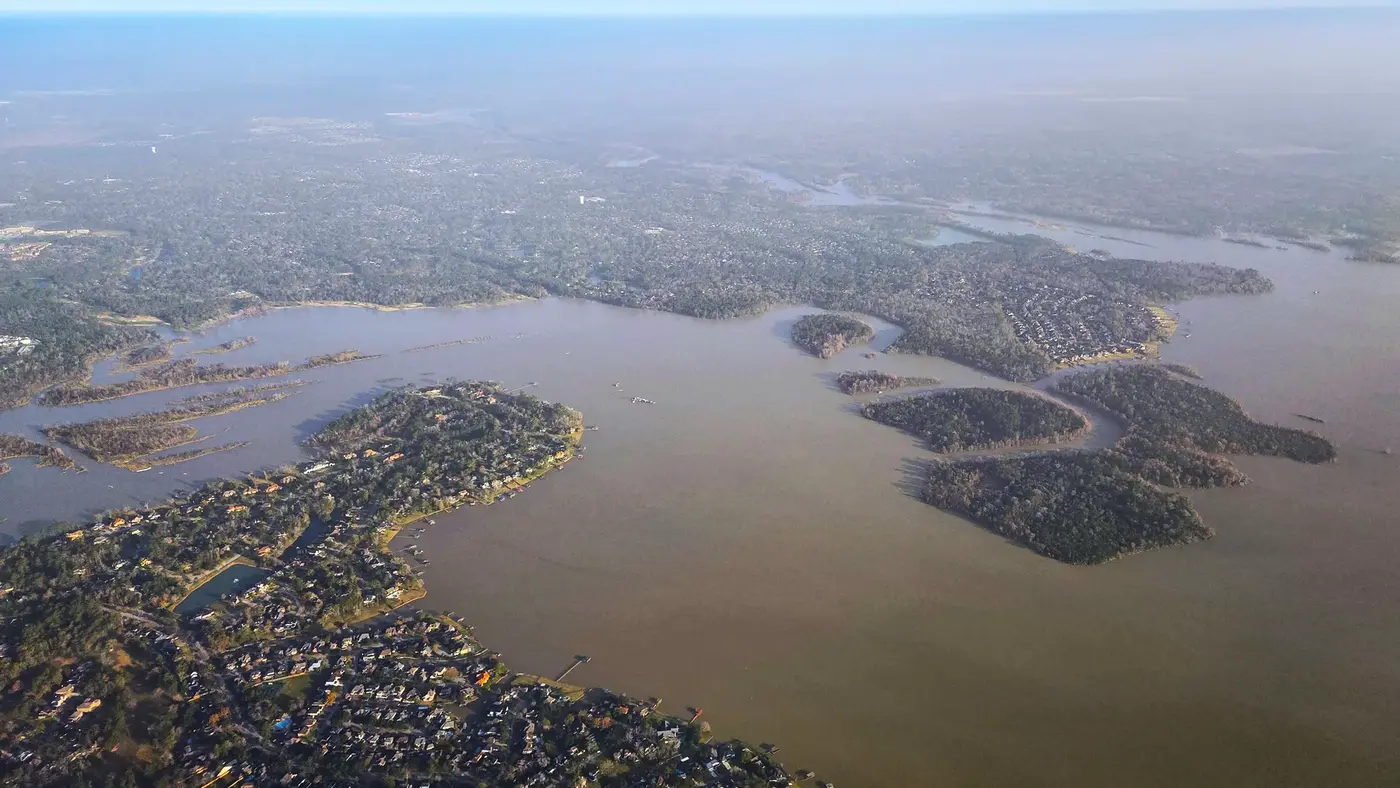 Bayous and brown water from the plane window