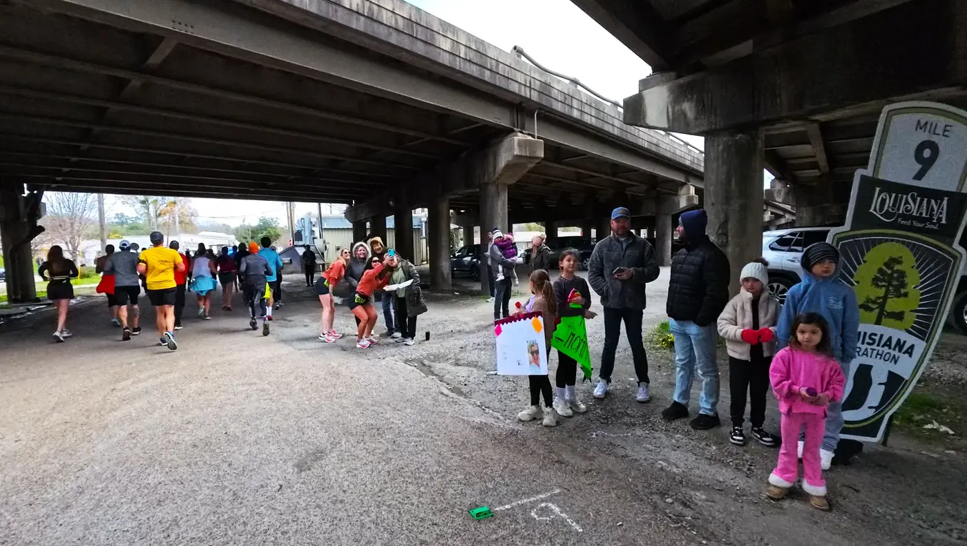 Aid station tucked under the highway