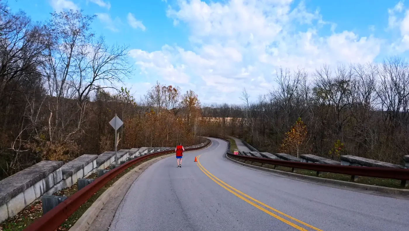 park road leading back toward the finish