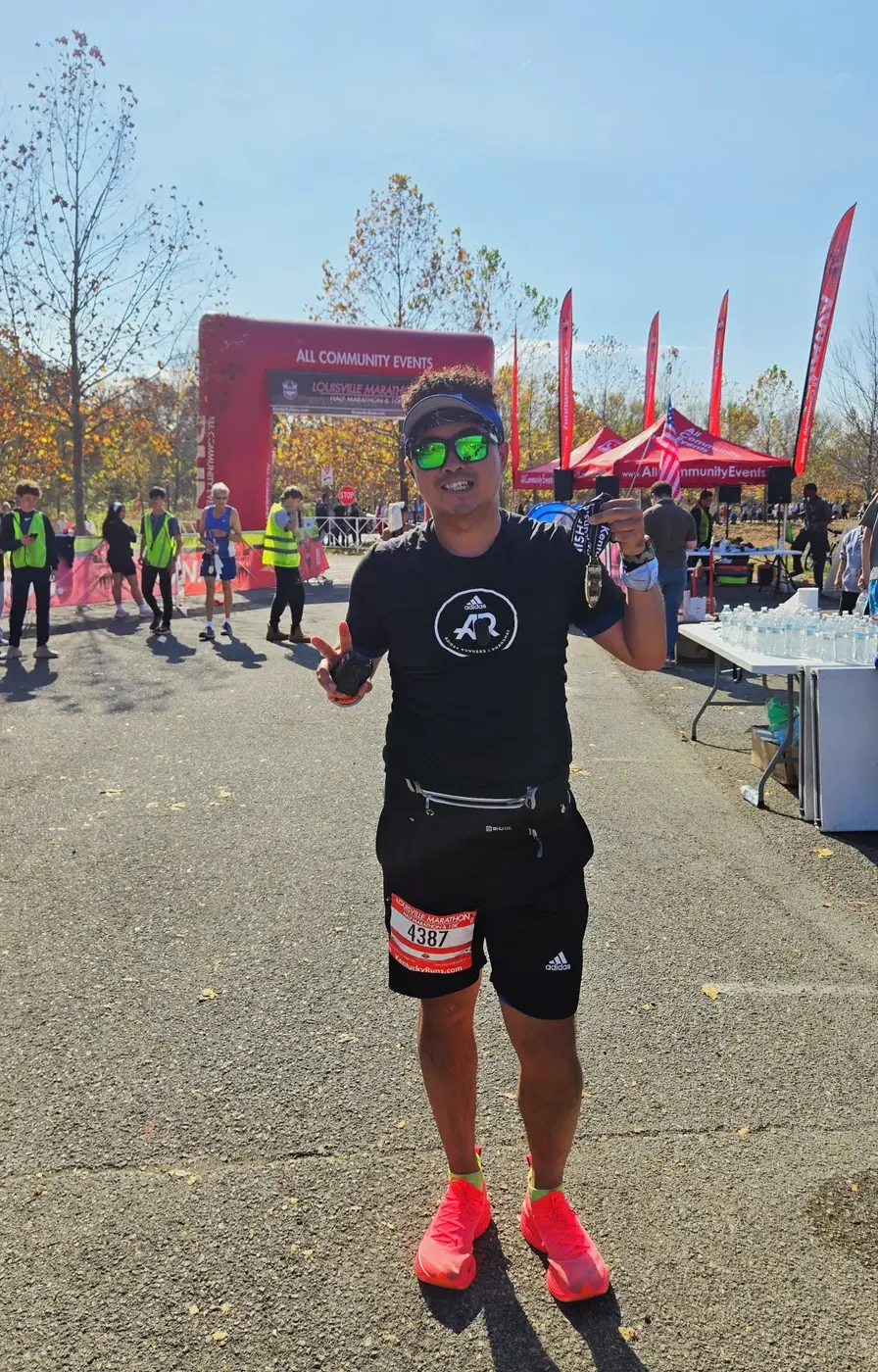 Standing in the finish area