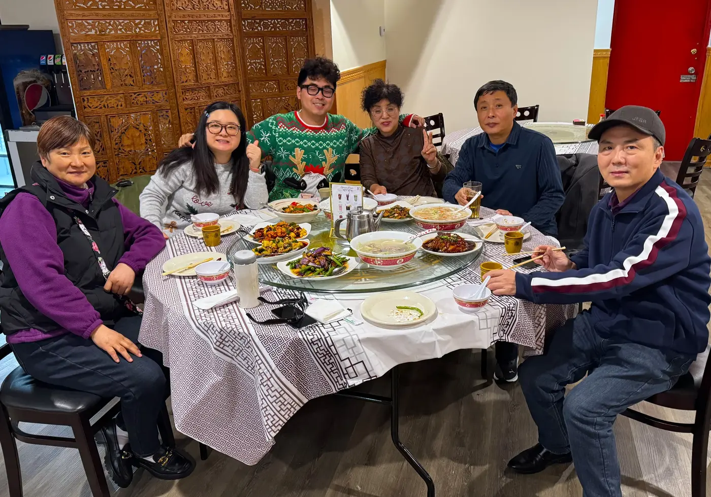 lively family meal at home