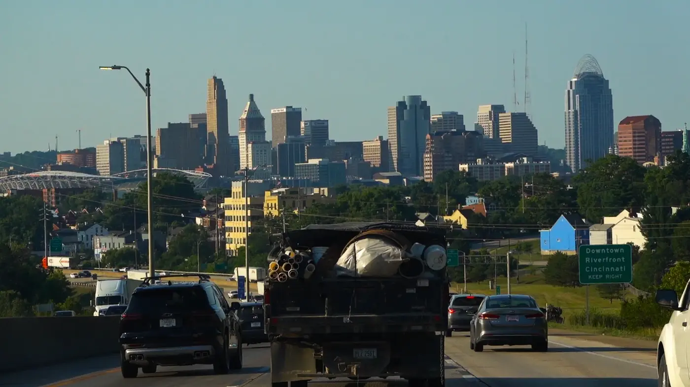 Cincinnati skyline at the start of the drive
