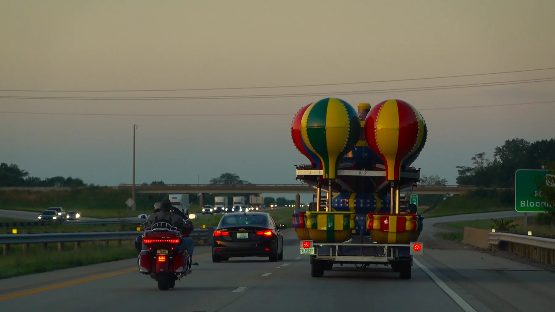 Hot-air balloon trailer on the highway