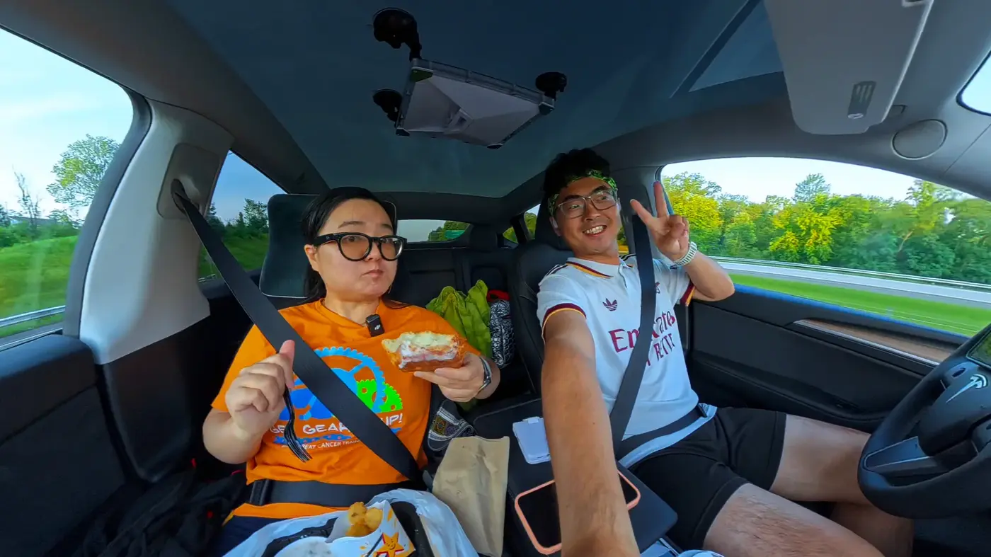 Road-trip snacks in the passenger seat