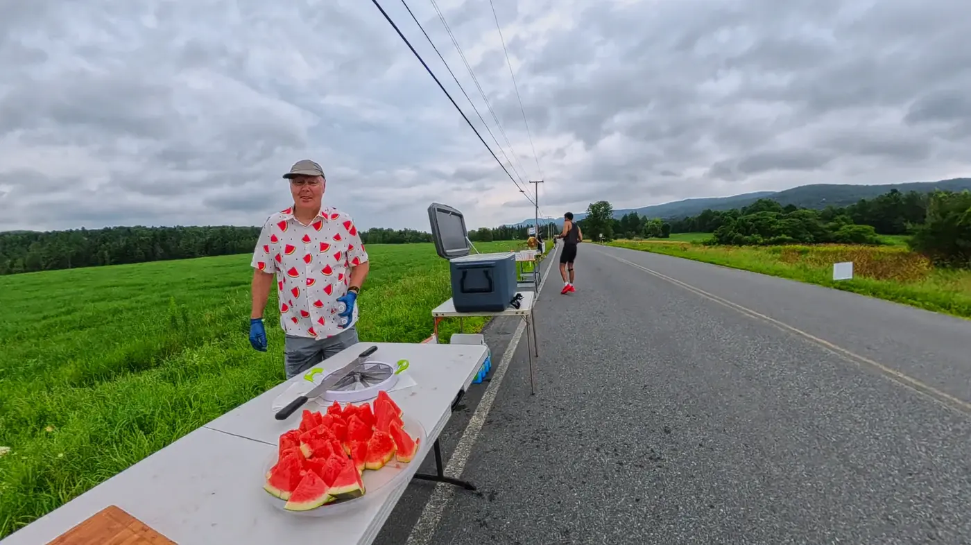 Orange-slice aid table on the roadside