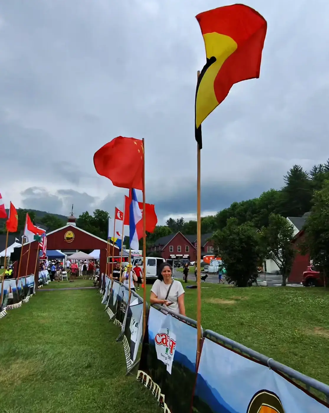 Flags lining the Mad Marathon finish area