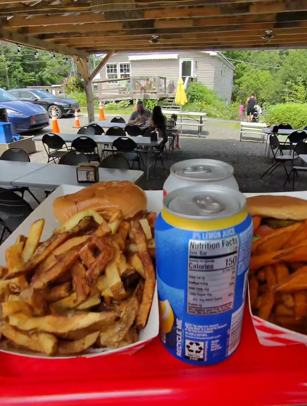 Post-race fries and drink under the tent