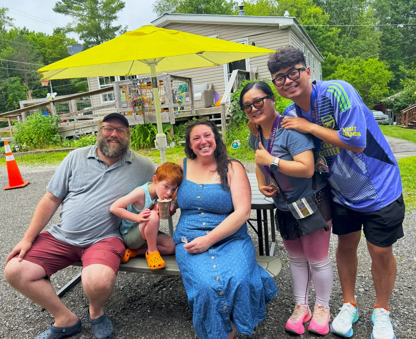Second family photo at the picnic table