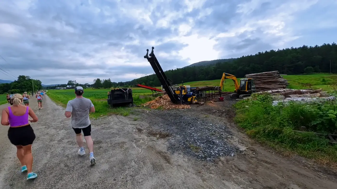 Construction pile beside the farm road