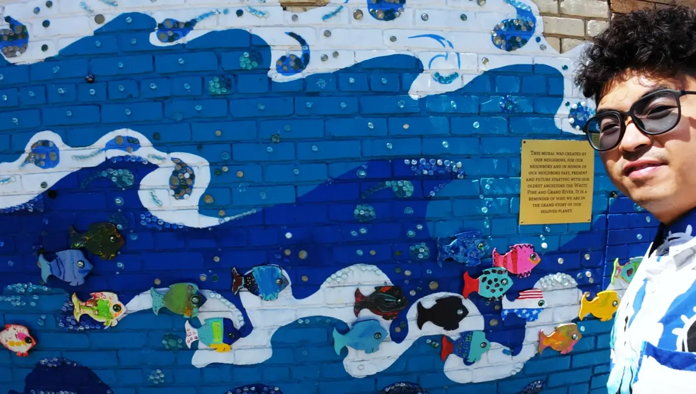Blue wave mural