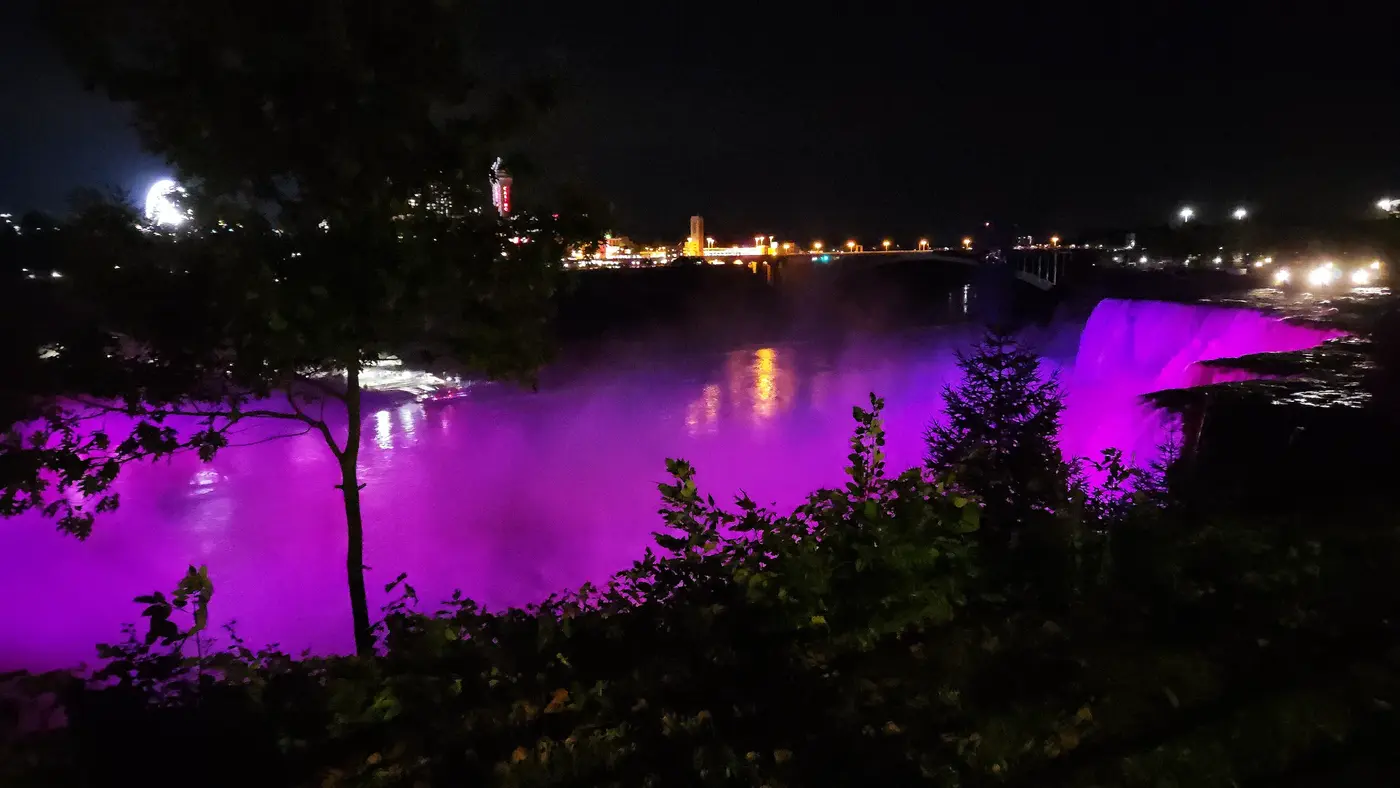 Pink and purple night lights over the