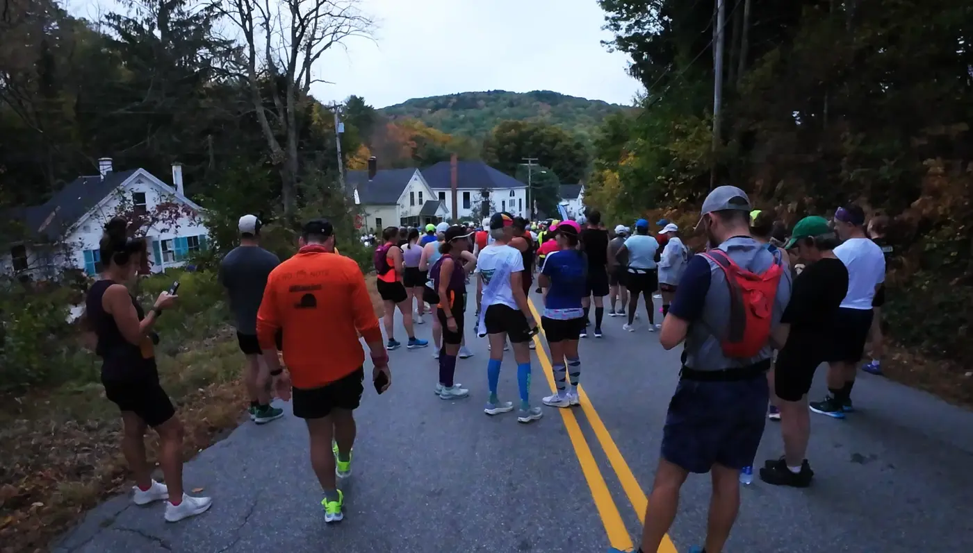 Runners gathering on the country road at