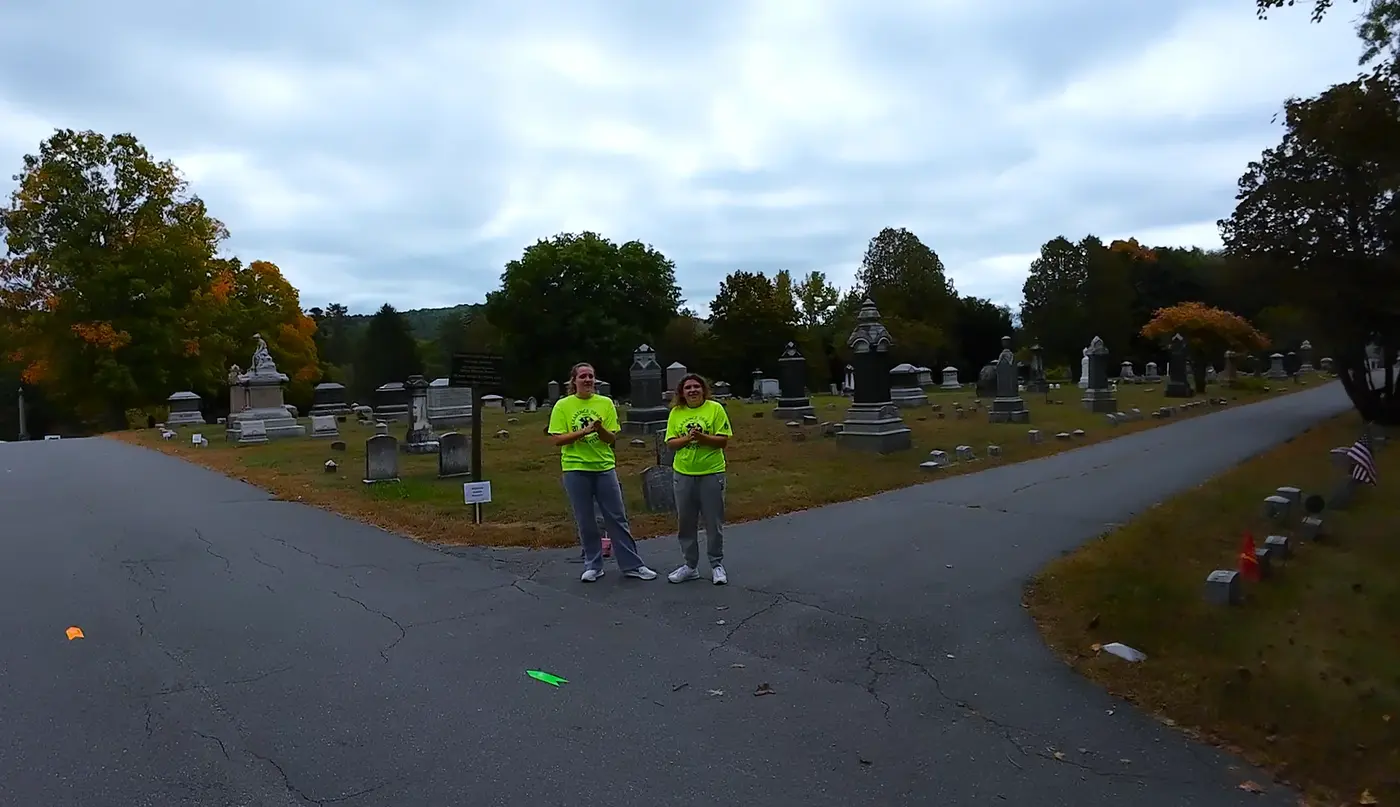 Volunteers directing runners near the
