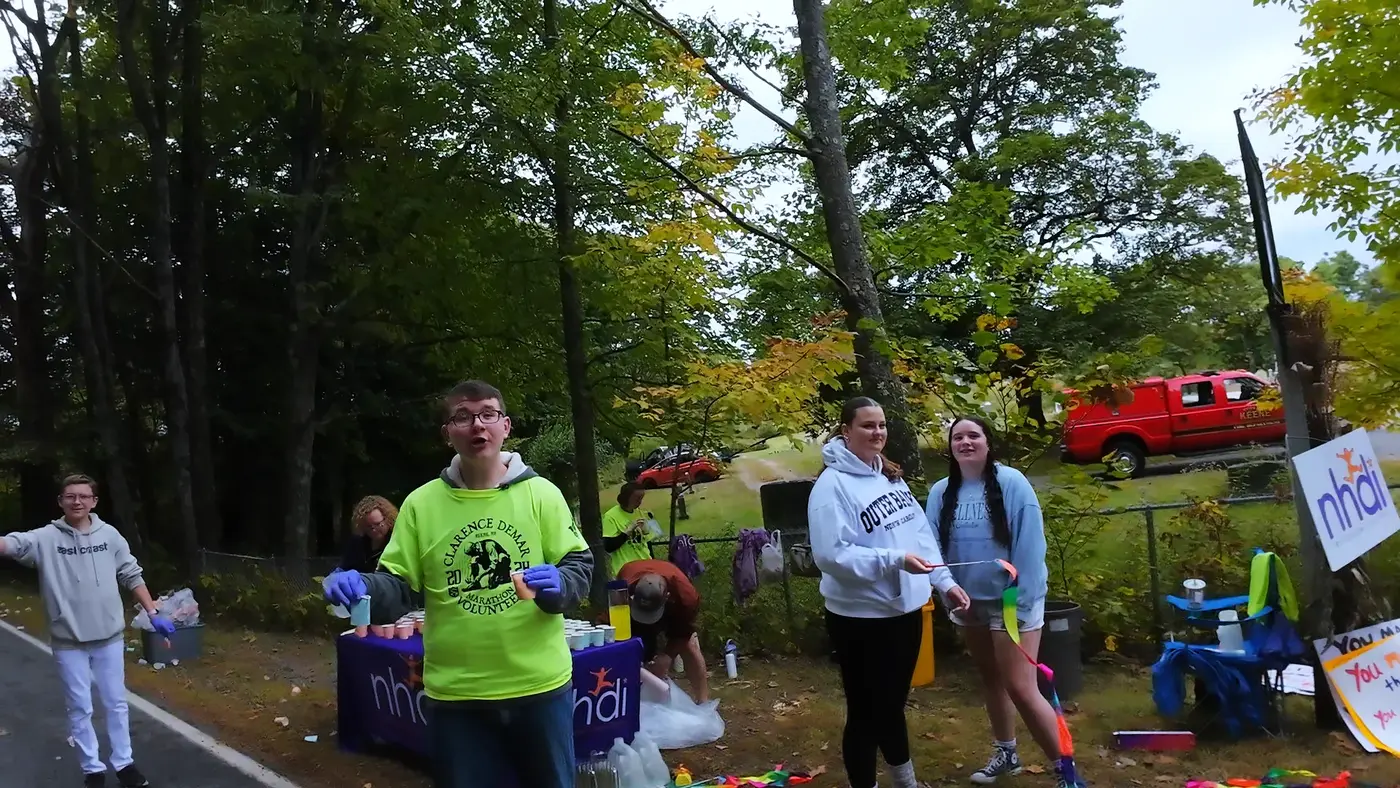Aid station and spectators near the