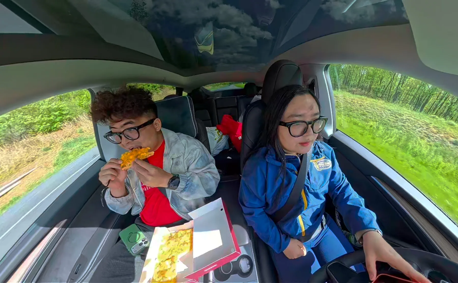 Eating steamed buns in the car