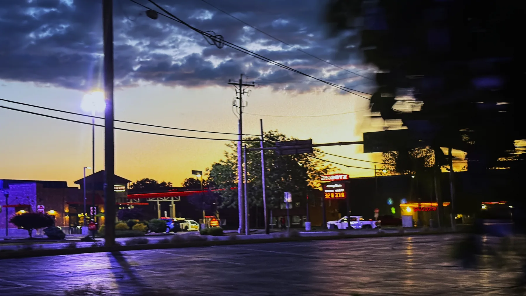 Small town on the drive home at night
