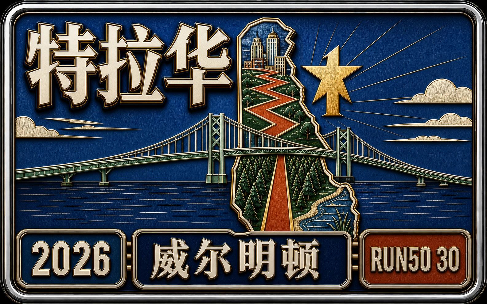 Run50 第30州｜特拉华·威尔明顿第一州抽象珐琅封面