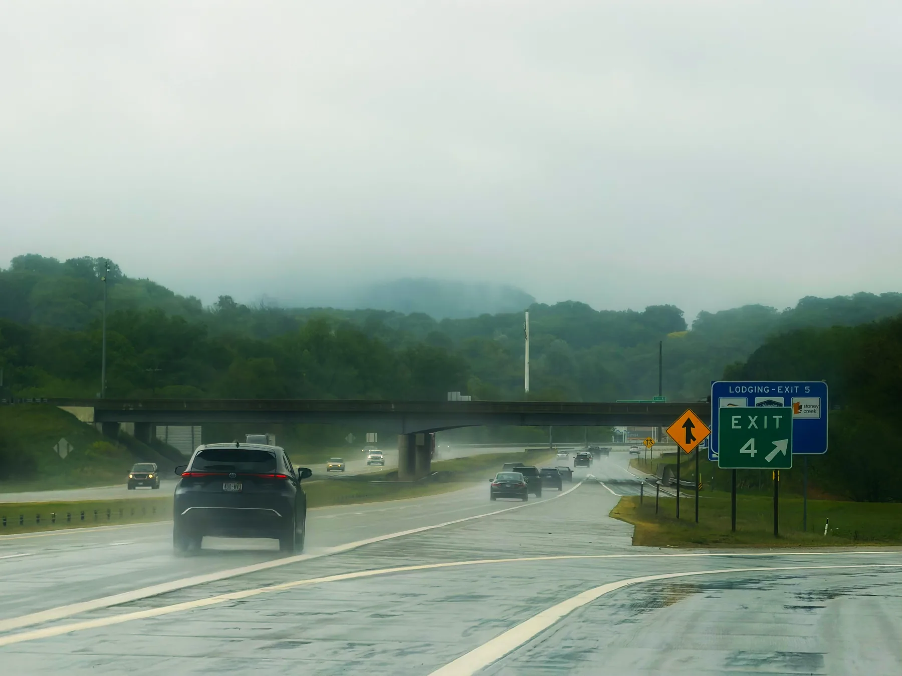 Rain and fog on a mountain road